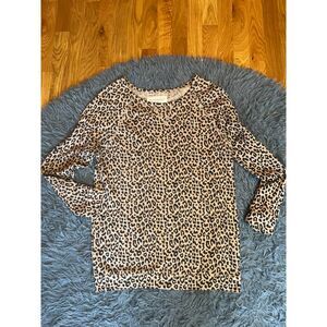 Obey Propaganda Cream Brown Cheetah Print Long Sleeve Top Size M